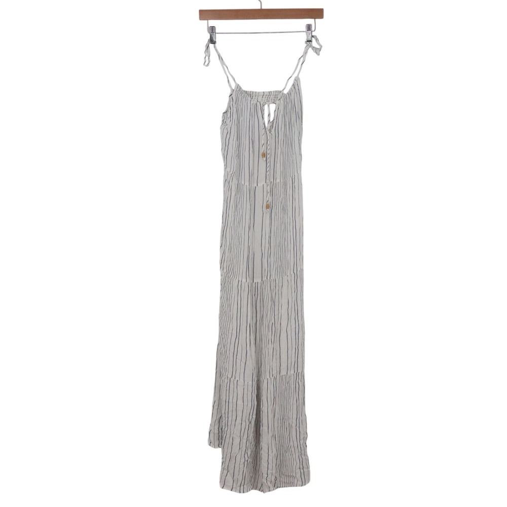 Kona Sol Maxi Dress Womens S Striped White Blue Tiered Boho Excellent